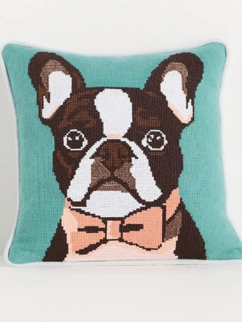 Anthropologie Arden Cotton Needlepoint French Bulldog Pillow